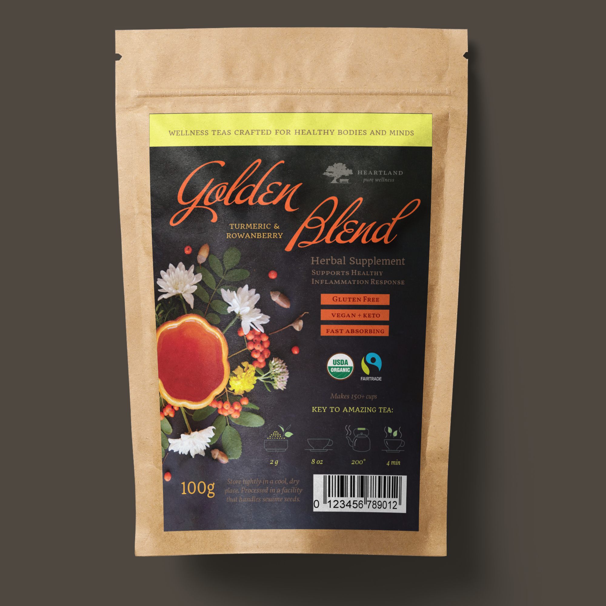 Herbal tea pouch packaging custom label design for sachet packaging