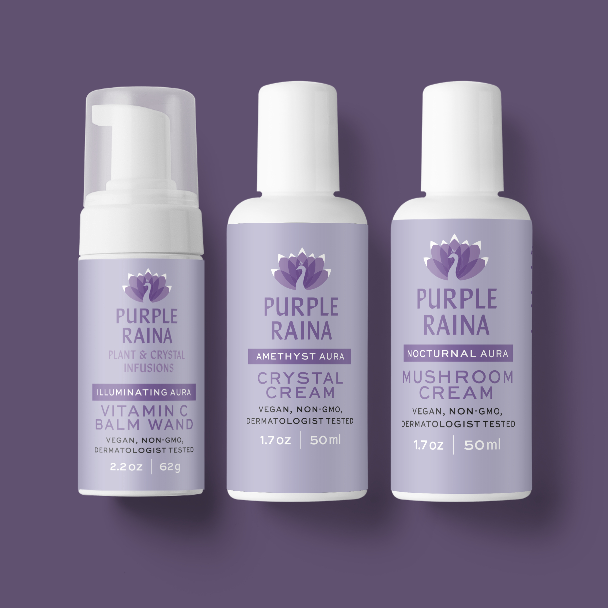 Purple Raina CBD and amethyst crystal lotions 